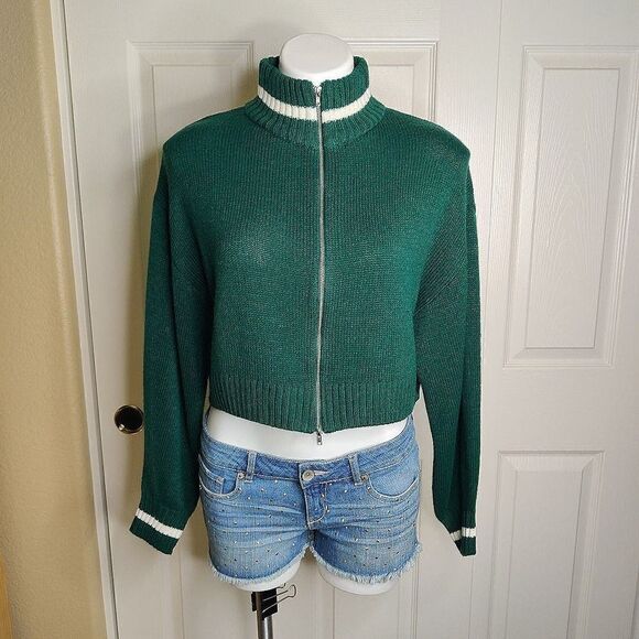 H&M Divided green zip front crop sweater jacket S - Picture 4 of 10